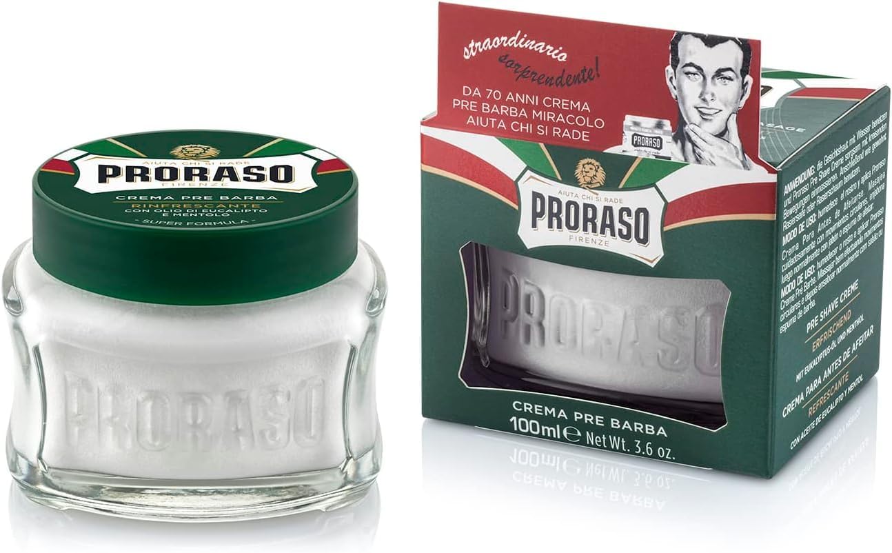 Proraso Pre Shave Cream, 100ml, Refreshing and Toning Pre Shaving Cream with Eucalyptus Oil and Menthol, Made in Italy, Green