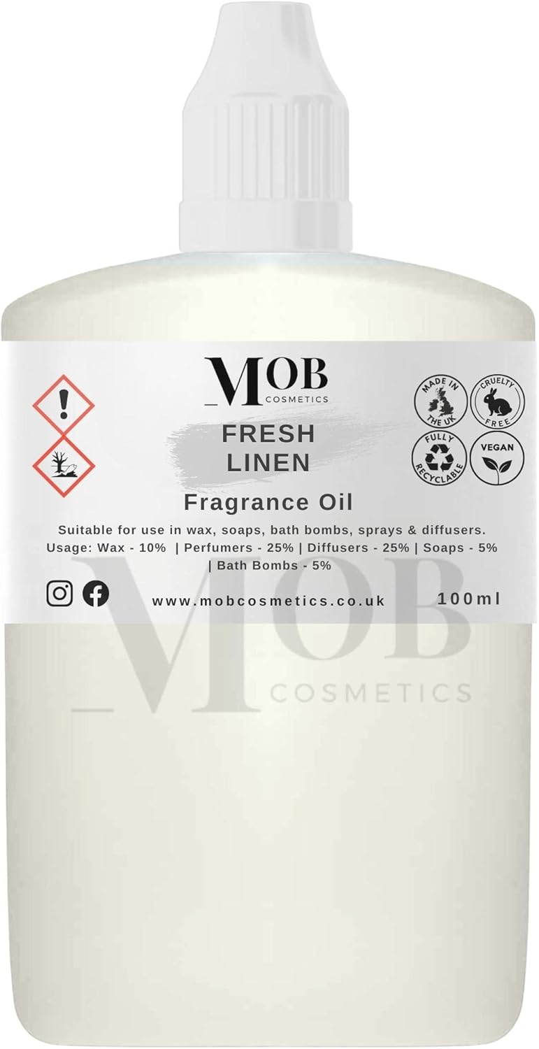 Fresh Linen Fragrance Oil 100ml | Luxury and Designer Scents | Highly Concentrated | Perfect for Candles, Soaps, Bath Bombs, Diffusers, Wax Melts | UK Made | Vegan (Fresh Linen, 100ml (Pack of 1))