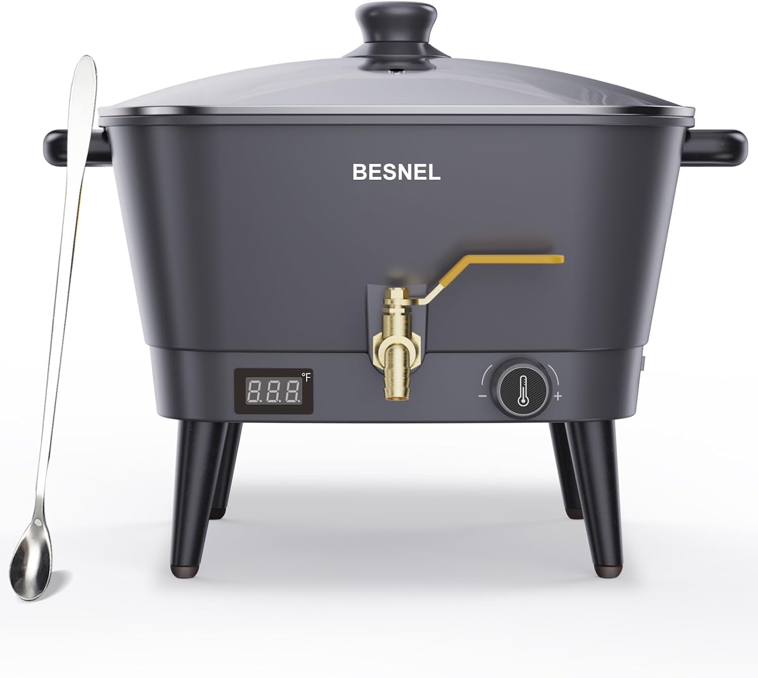 BESNEL Wax Melter for Candle Making, Electric Non-Stick Wax Melter Holds 8Qts of Wax,Soy Wax for or Soap Business Candle Making with Heat Resistant Handle & Brass Spout,Temp Control (Black)