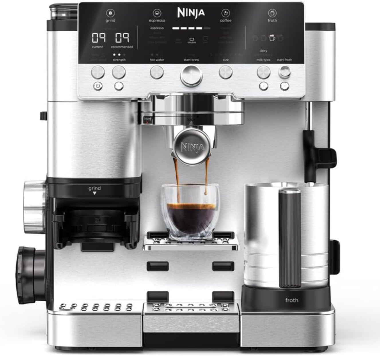 Ninja Luxe Premier 3-in-1 Coffee Machine, Latte, Silver, ES601UK | Cappuccino, Cold Brew & Espresso Maker With Built in Bean Grinder & Milk Frother, Easy to Use, 4 Automated Froth Presets