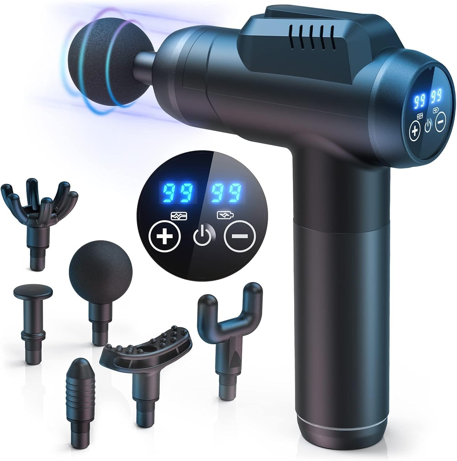Timiyou Massage Gun, Massage Gun Deep Tissue, Back Massagers for Muscle Pain Relief, 99 Speeds Powerful Percussion Massage Machine with LCD Touch Screen, 6 Heads for Shoulder Body Back Relaxation