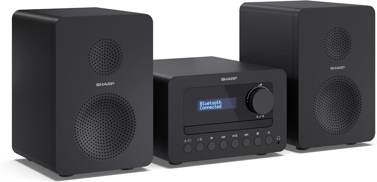 SHARP XL-B520D(BK) Tokyo 40W Hi-Fi Micro System – Compact Stereo with DAB+/FM Radio, Bluetooth 5.0, CD Player, USB MP3 Playback, 2-Way Wooden Speakers, Dual Alarm & Remote Control – Black
