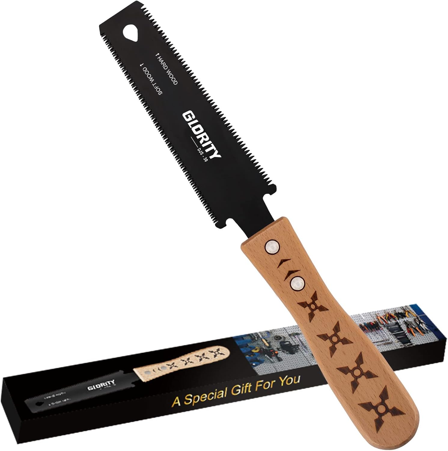 GLORITY 6 Inch Portable Hand Saw Japanese Pull Saw, Flush Cut, Three-Sided Cutting Edges, SK-5 Steel Double-Sided Sharp Blade 11/17TPI, Wood Cutting, Gifts for Men, Carpenters,DIY-DJS30