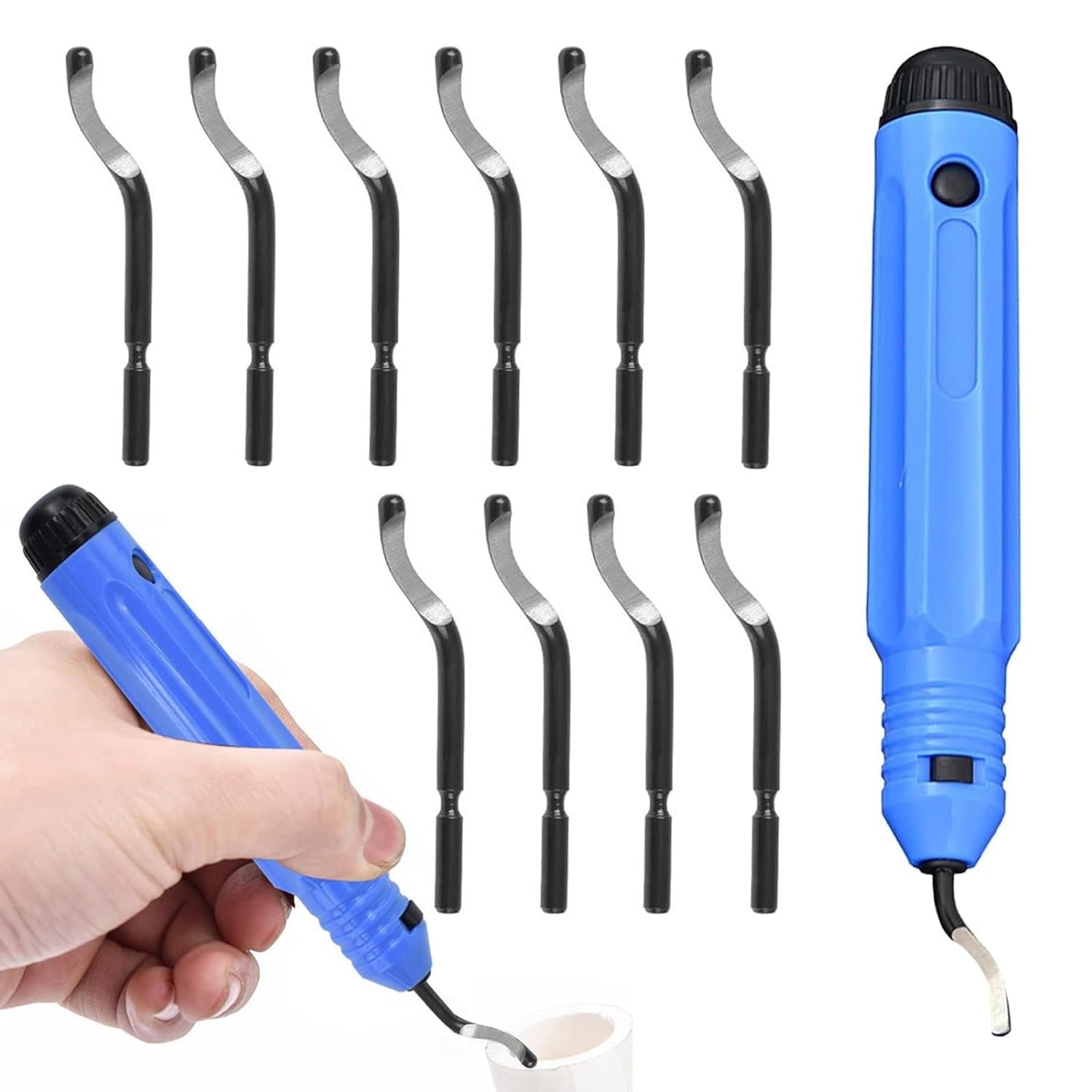 11Pcs Premium Deburring Tool Kit - Durable Hand Deburring Tool for Metal, Wood, Plastic - Includes Extra Blades for Metalworking, Woodworking, and Plastic Fabrication
