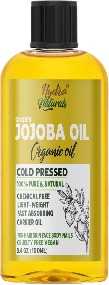 100% Pure Golden Jojoba Oil Organic Cold Pressed Unrefined Virgin Hexane Free for Face, Hair, Body, Skin Care, Cuticles, Massage Carrier Oil (Israel) (100ml)