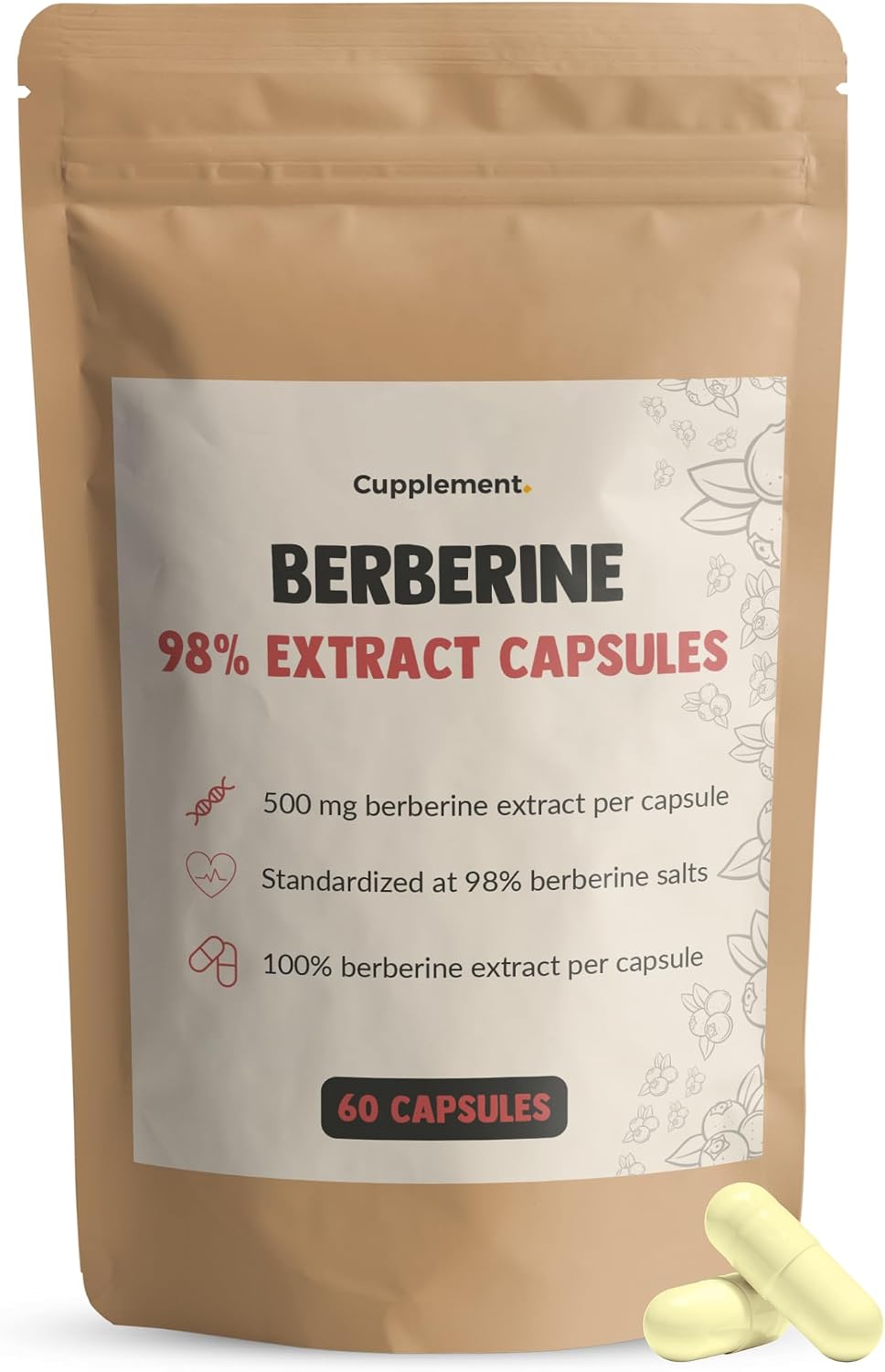Cupplement Berberine 60 Capsules 98% Extract 400mg - No 1000mg, 1500mg, 500mg, Bio, Organic, Tea or Powder - Supplement - Superfood - Tablets - HCL - Berberine