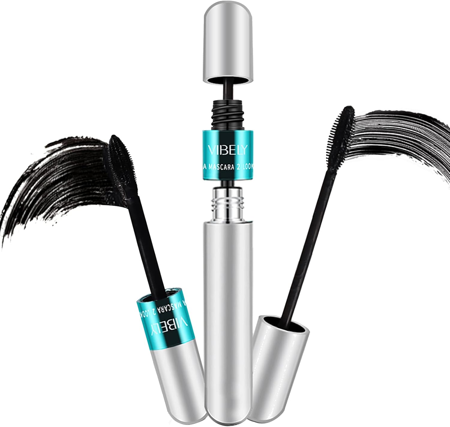 fupah - Vibely 2-in-1 Mascara Lash Cosmetics Vibely Mascara 5 Times Longer Waterproof Mascara 4D Silk Fibre Eyelashes Mascara