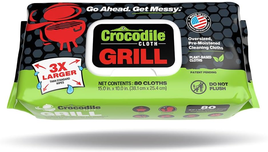 Crocodile Cloth Grill Plant-Based Food Safe Cleaning Wipes, 80 Count