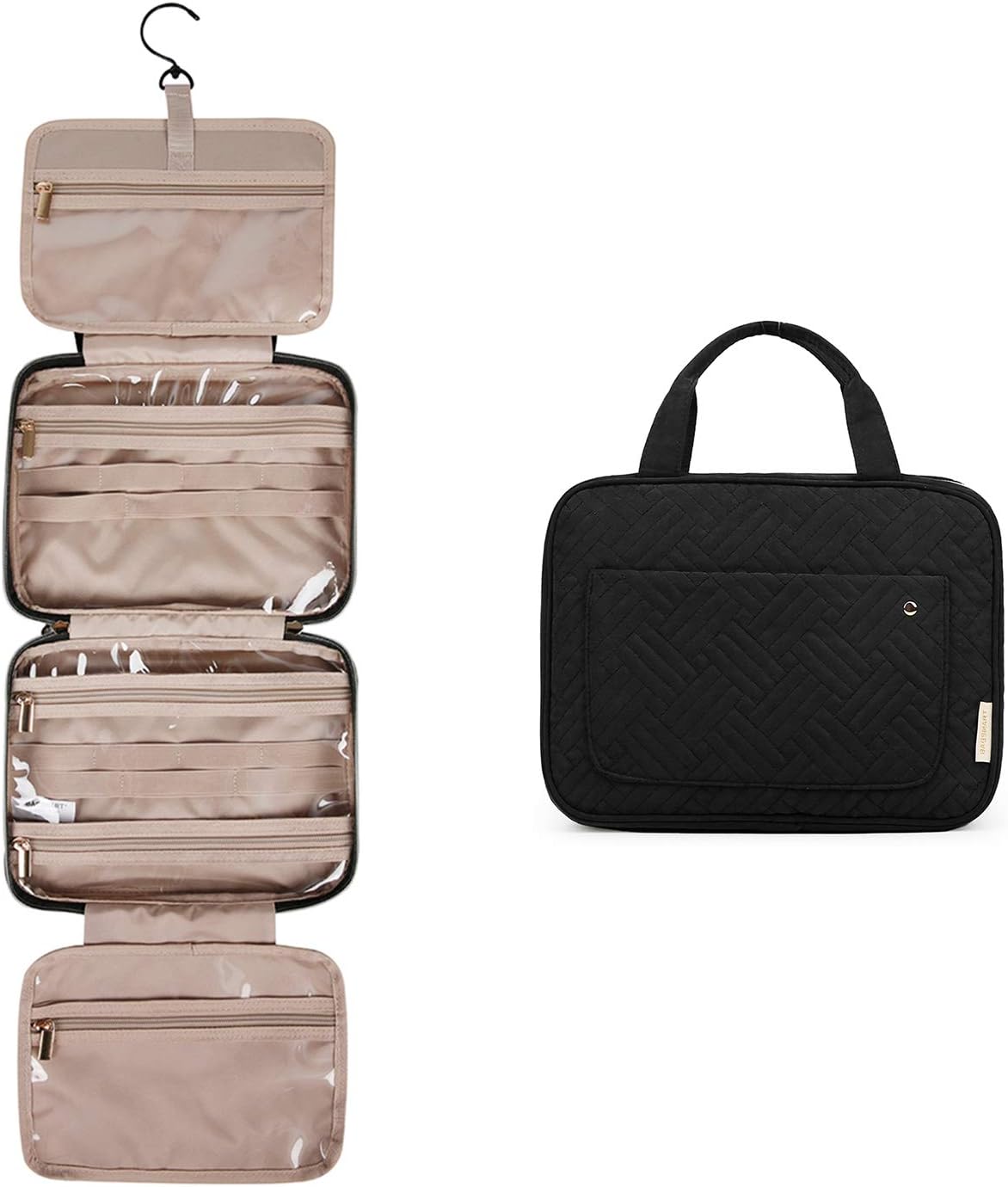 BAGSMART Hanging Toiletry Bag Travel Large Capacity Wash Bag Womens Makeup Cosmetic Bag, Travel Accessories for Full Sized Container (Medium-Black)