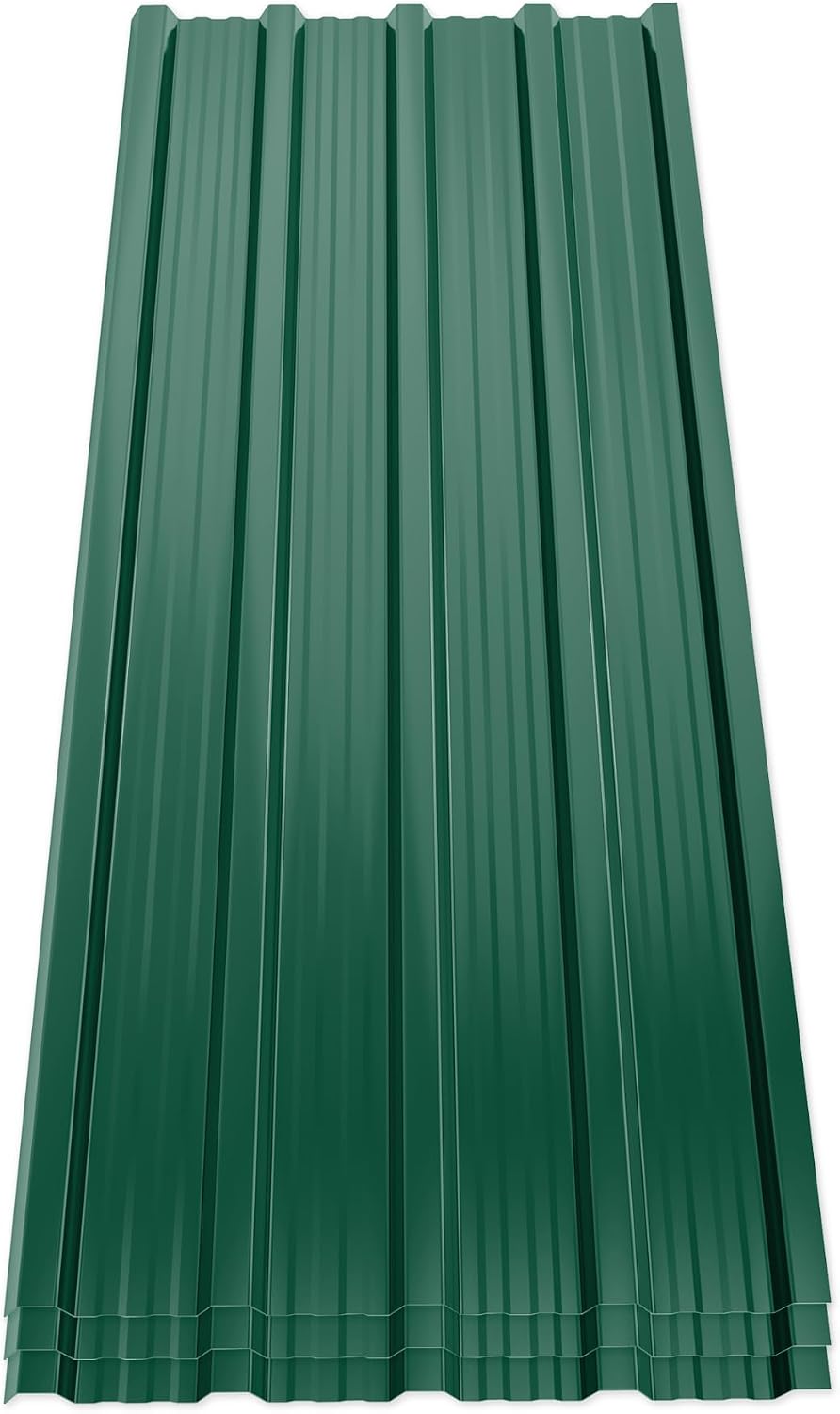 Mondeer 14PCS Roofing Sheets, Metal Corrugated Garage Carport Shed, Trapezoidal Grooved Roof Waterproof Tiles, Galvanised Steel, for Garages, Greenhouses, Kennels, 7m², 110 * 46cm, Green