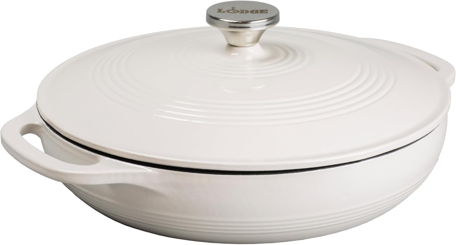 Lodge Essential Enamel Cast Iron Braiser, 3.6 Quart, Oyster White