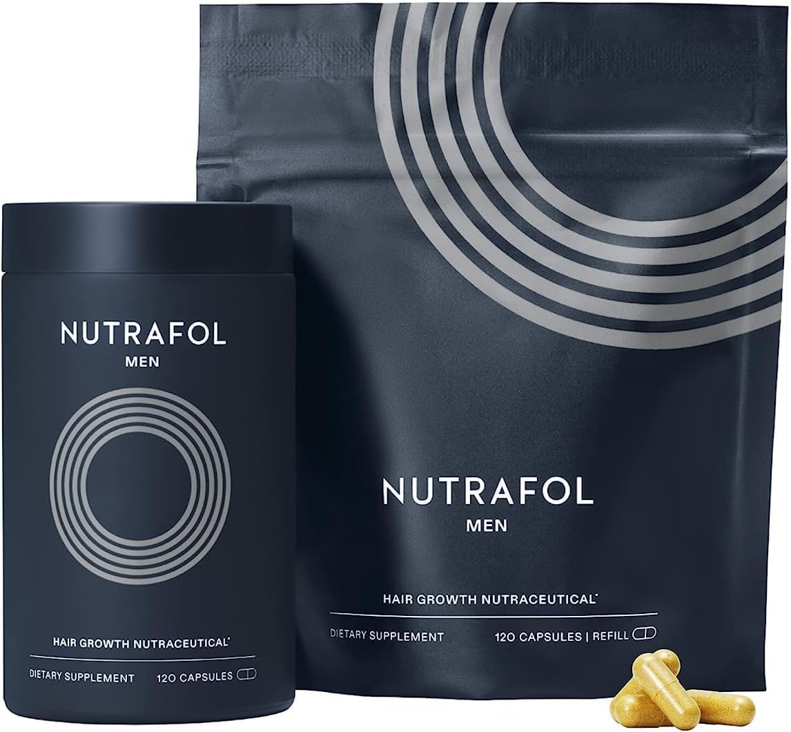 Nutrafol Men's Hair Growth Supplements, Clinically Tested for Visibly Thicker Hair and Scalp Coverage, Dermatologist Recommended - 2 Month Supply, Pack of 2