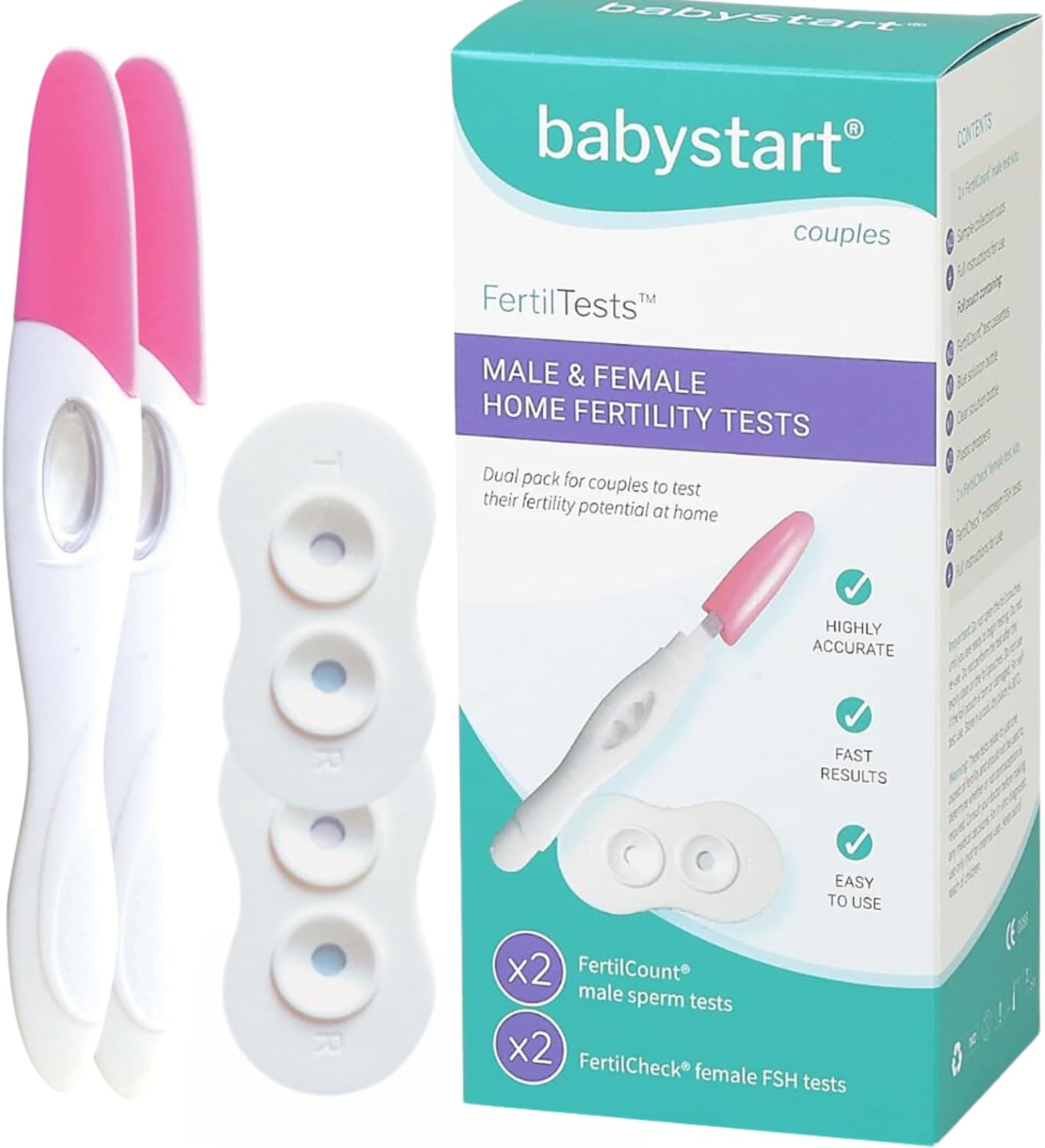 Babystart Dual FertilCheck Fertility Tests for Women and FertilCount Fertility Tests for Men, 2X FSH Hormone and 2X Sperm Count Testing Kit - Easy Home Kit for Couples Trying for a Baby