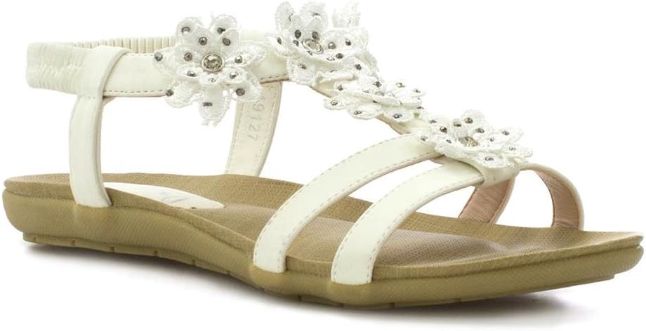 Lilley Stella Womens White Flower Crochet Sandal