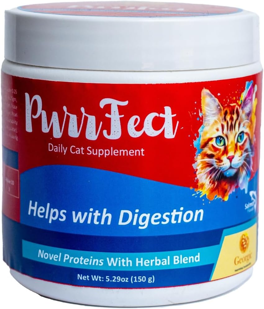 Purrfect Superfood & Protein Blend for Cats – Ashwagandha, Turmeric, Omega 3 & 6, Hypoallergenic High-Protein Supplement for Muscle, Immunity, Coat & Digestion – 150g