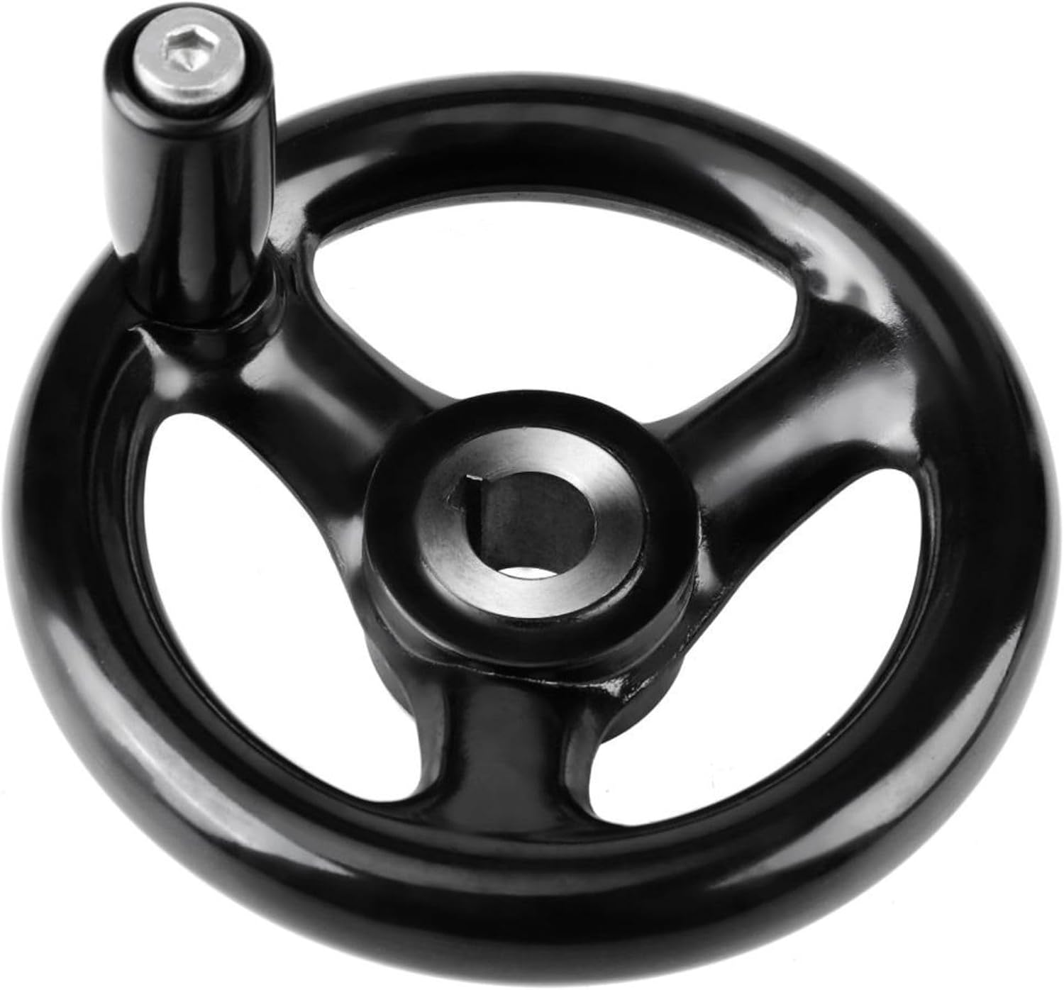 Jadeshay Hand Wheel,3 Spoke Hand Wheel Plastic Crank Revolving Handle Machine Tool with Revolving Handle 12 * 100mm for Industrial Lathe Milling Machine