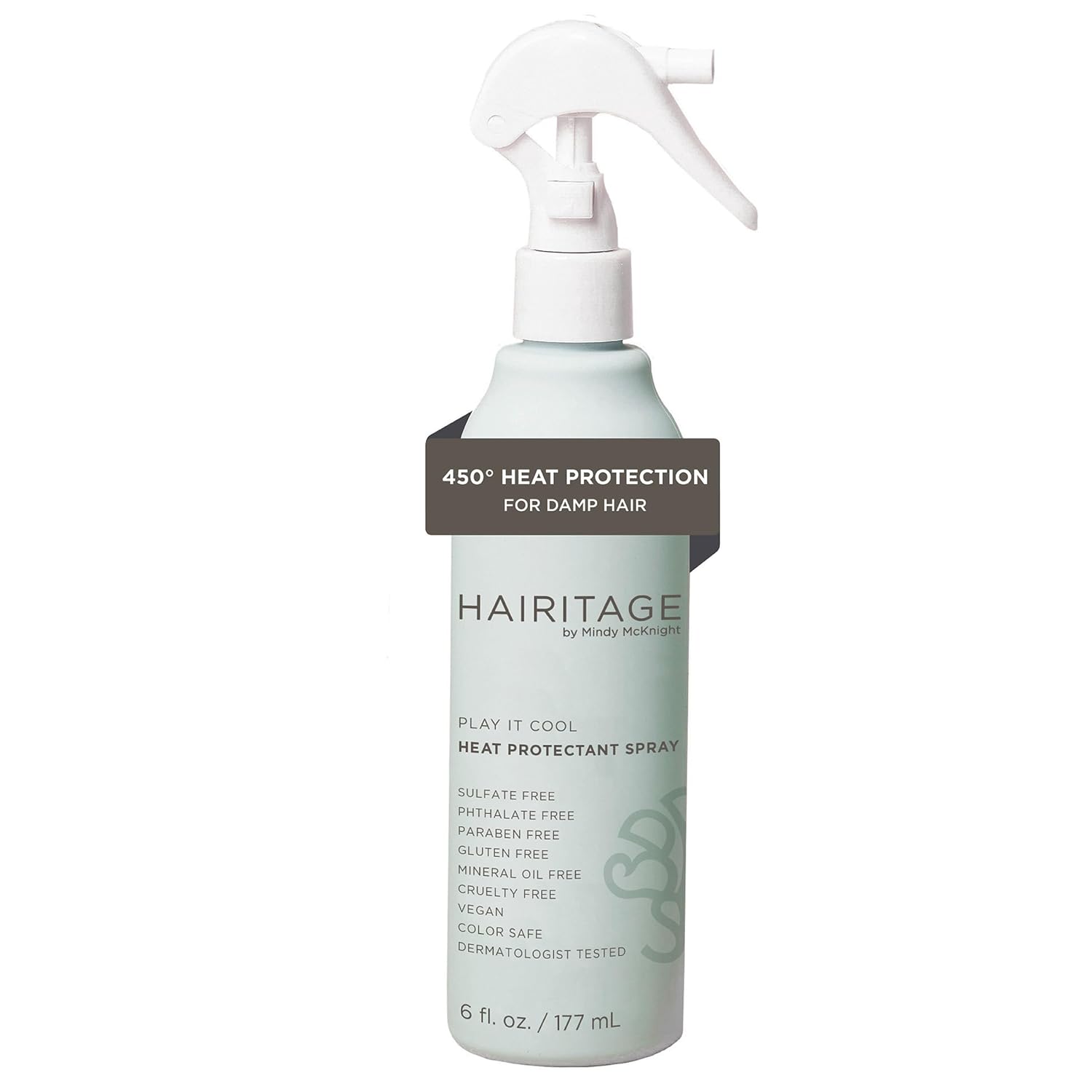 Hairitage Heat Protectant Spray for Hair - Up to 450 Degree Protection + Hydrates + Strengthens Hair - Leaves Hair Smooth + Shiny after Styling - For All Hair Types + Heated Styling Tools - 6 fl oz