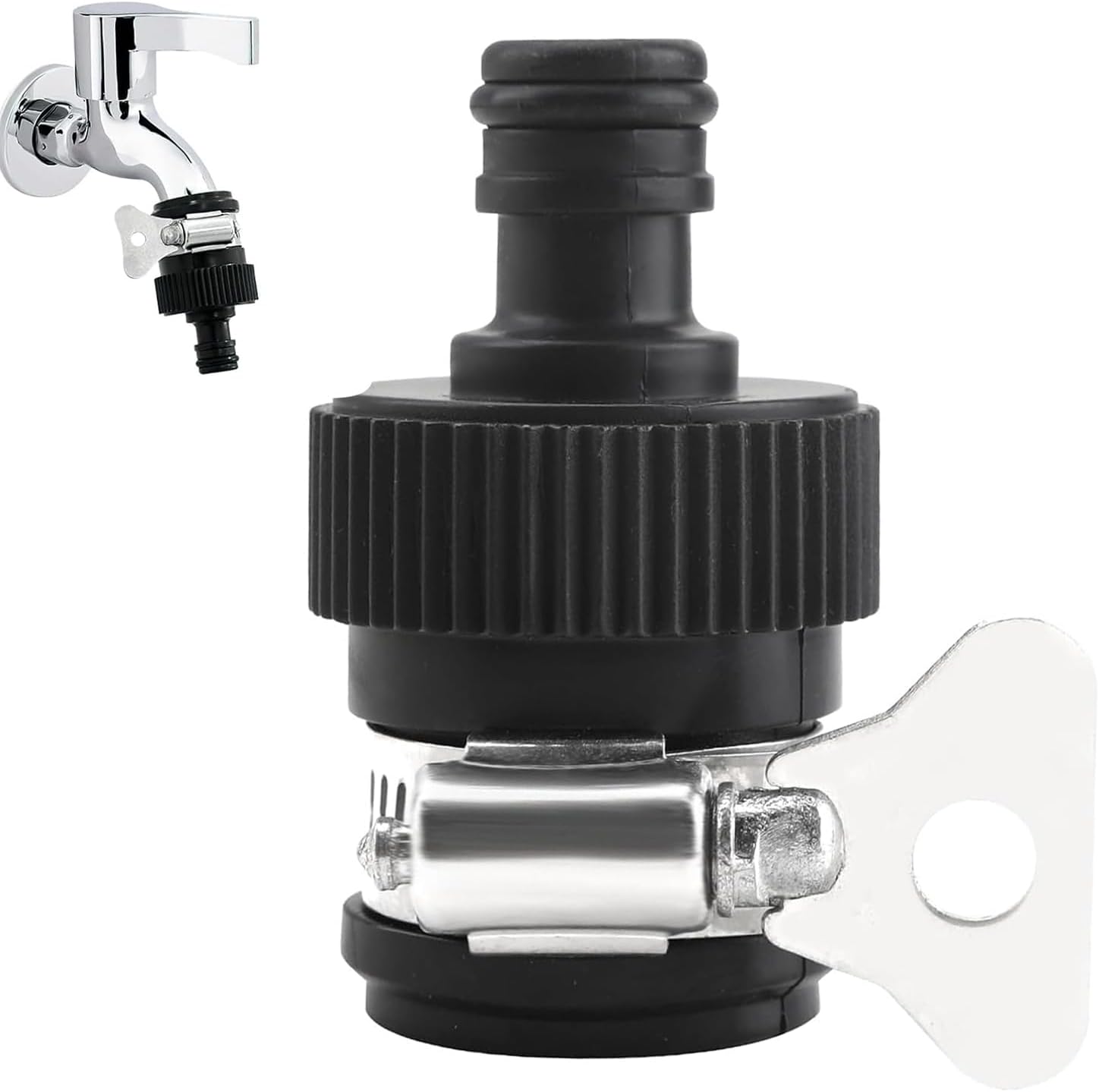 Universal Tap Connector,Garden Hose Pipe Adapter,Indoor Tap Connector 14-22mm Mixer Round Faucet Adaptor Threadless Kitchen Water-taps Adjustable Stainless Steel Collar Easy Tight