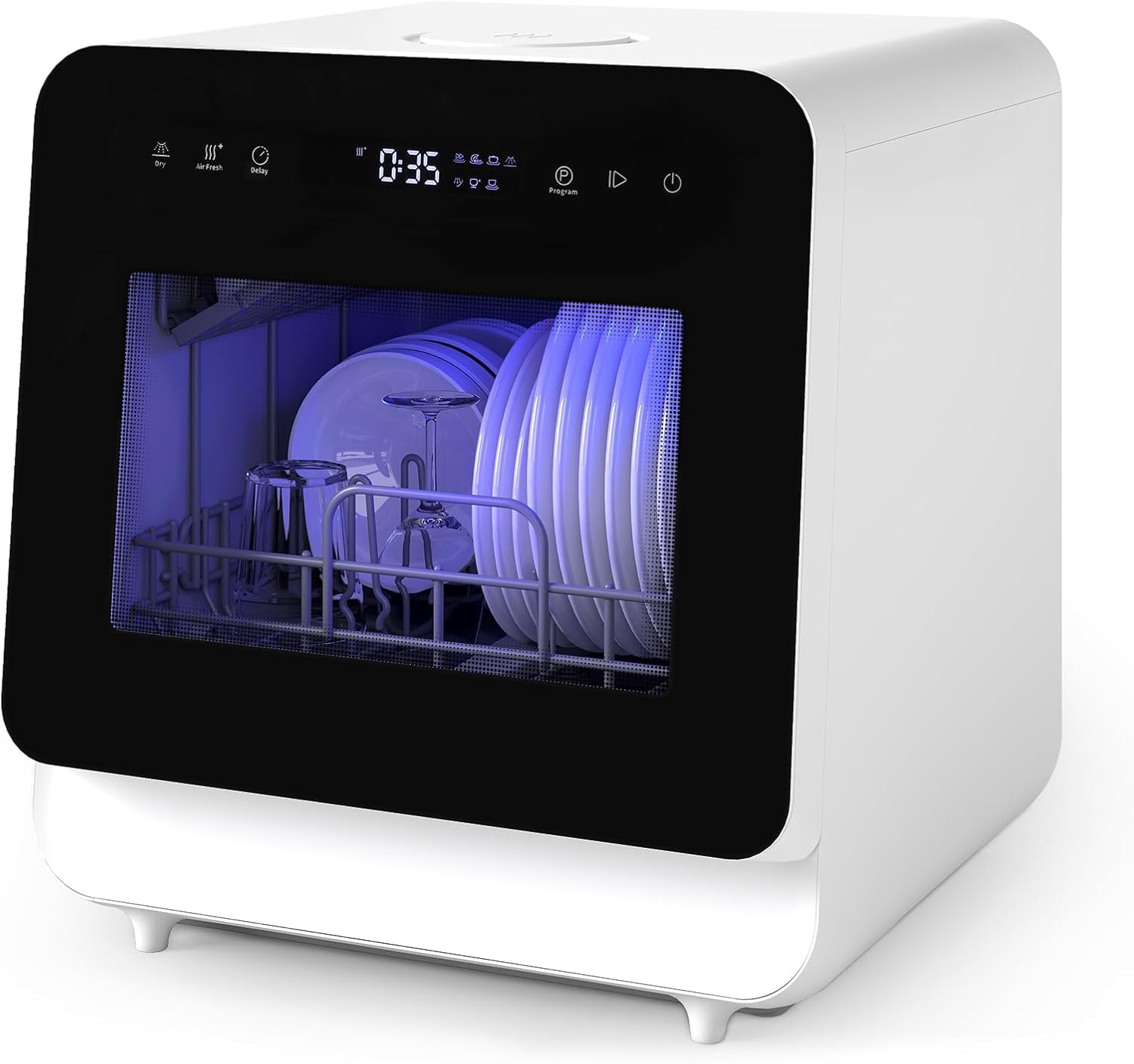 Portable Countertop Dishwasher, Mini Dishwasher, 5L Built-in Water Tank, 7 programs, Drying Cycle & Touch Control, 1-24H Delay Start & 360° Spray, Hose/No-Hose Setup, Black