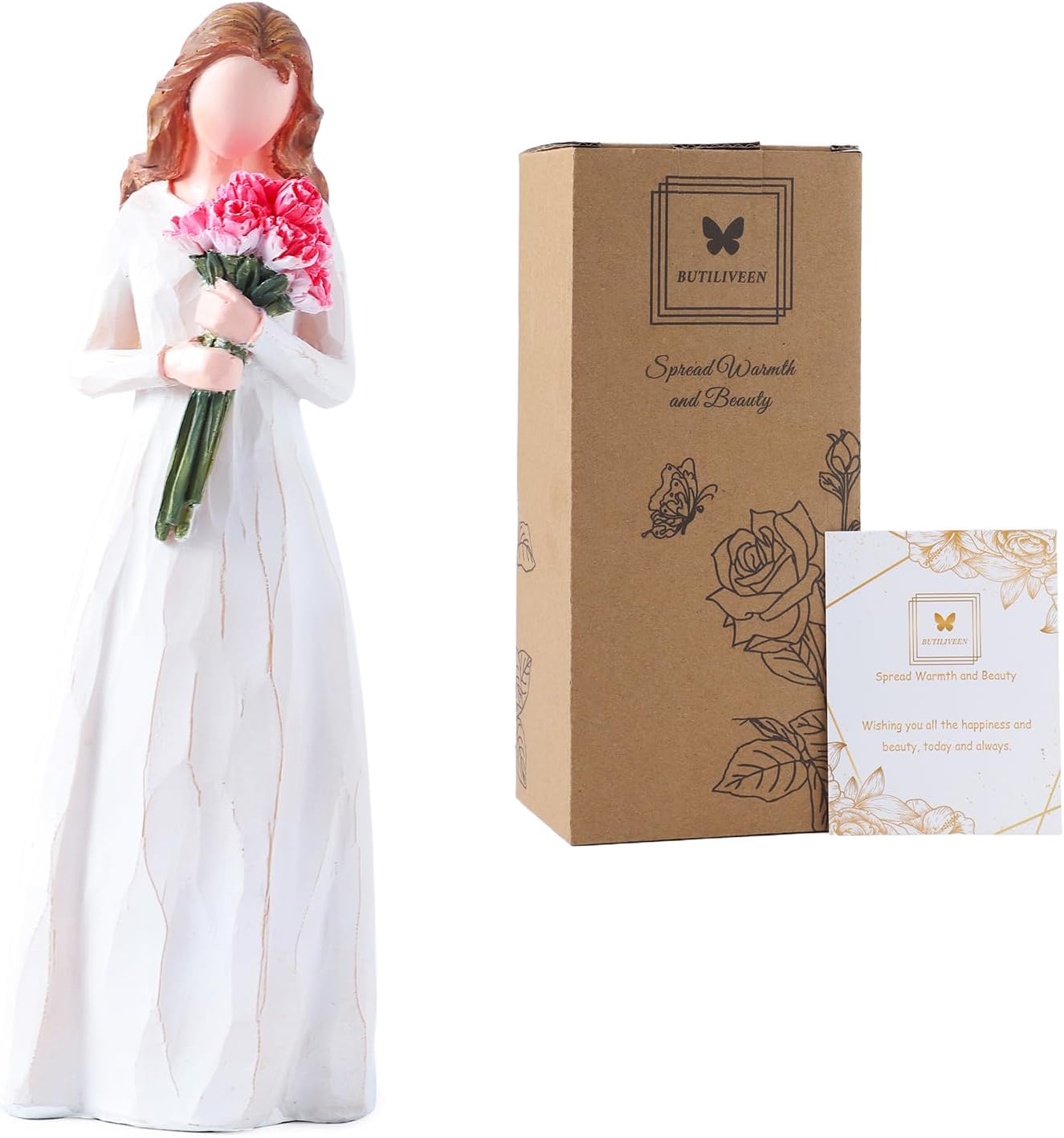 BUTILIVEEN Carnation Gifts for Women: Lady Holding Carnation Figurine Home Decor- Mother's Day, Christmas, Birthday Gift Ideias for Mom, 8 Inch, Resin