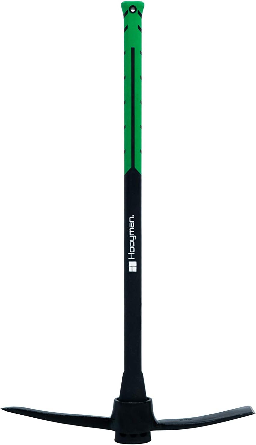 Hooyman Pick Mattock with Heavy Duty Forged Head Construction, Solid Fiberglass Core, Ergonomic No-Slip H-Grip Handle, Garden Pick Axe, and Adze Hoe for Gardening, Landscaping, Yard Work, and Outdoors