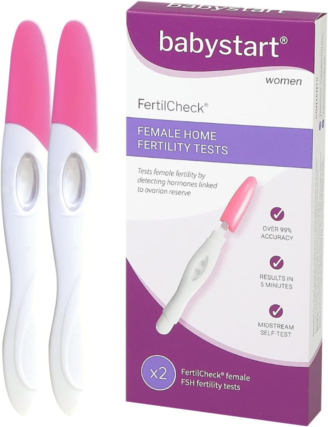 Babystart FertilCheck Fertility Test Kit for Women - Hormone Testing Kits 2X FSH ECO Strip Midstream Self Test and Instruction Leaflet - Easy Home Fertility Tests for Couples Trying for a Baby