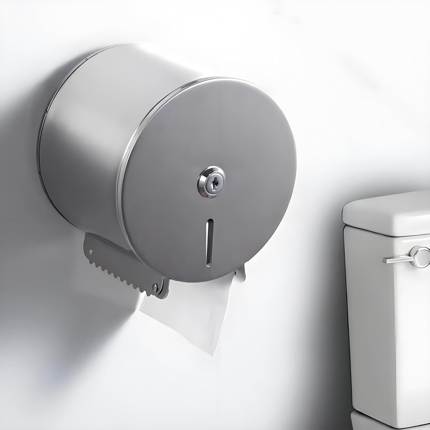 NICEME Toilet Roll Holder Wall Mounted – Stainless Steel Hand Towel Dispenser Lockable – Public Toilet Paper Dispenser – Commercial Toilet Tissue Dispensers – Diameter 149mm Center axis 30mm