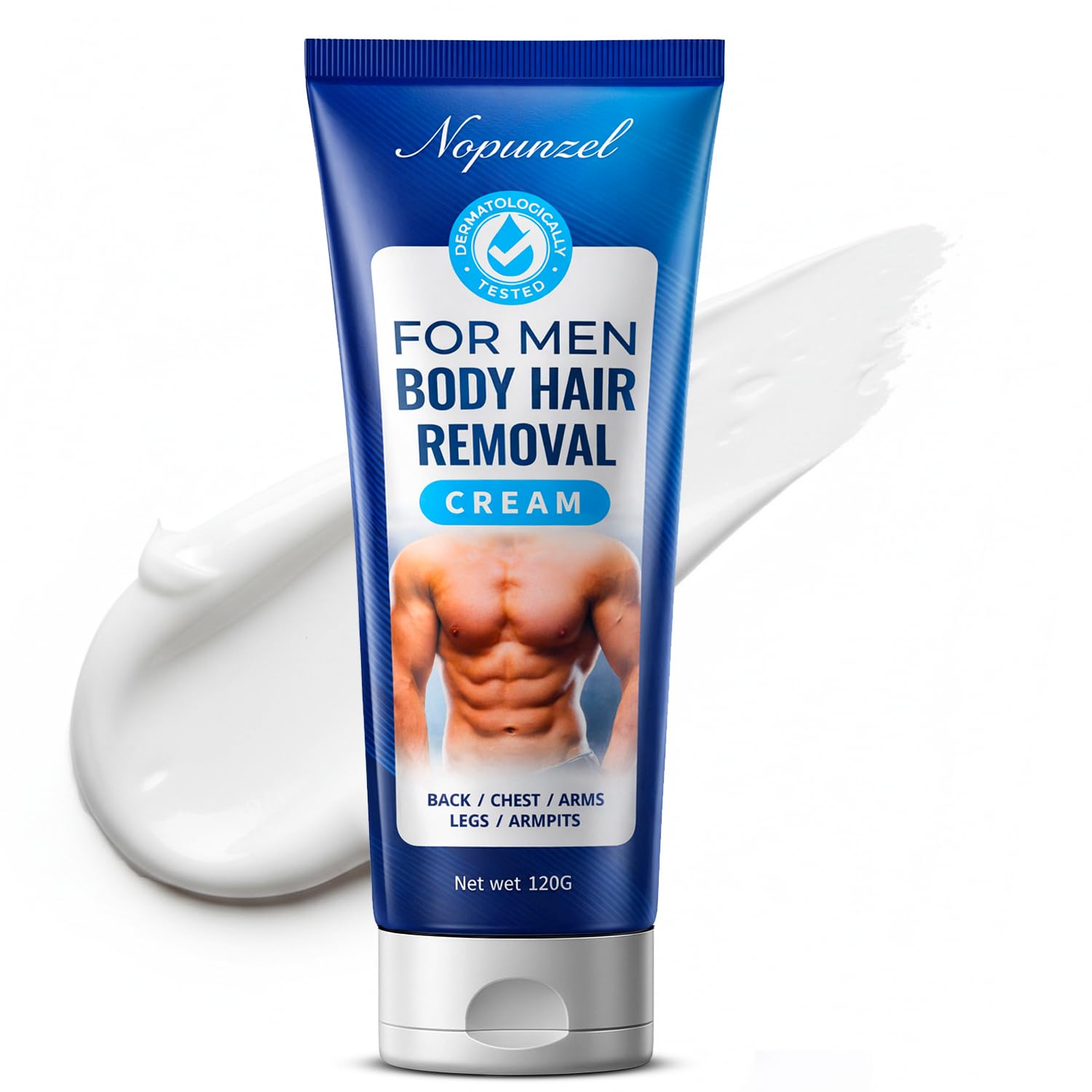 Hair Removal Cream for Men: Sensitive Depilatory Cream for Men - Body Legs Chest Underarms Intimate Areas - Vitamin E - Painless Effective Flawless Soothing Easy - Hair Remover - Gentle Formula - 120g