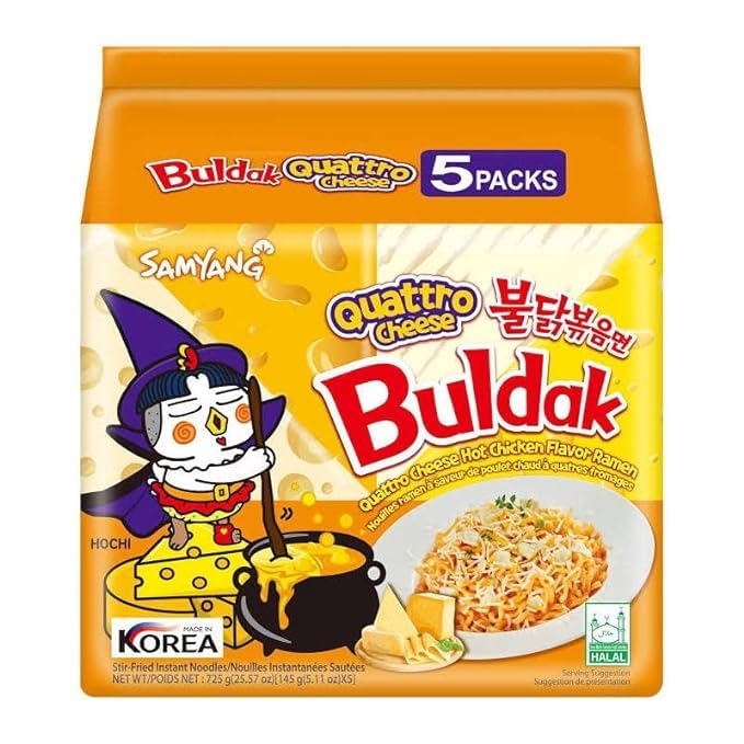 SAMYANG Quattro Cheese Pasta Buldak Chicken Flavor Ramen - A Spicy Cheesy Delight – 25.5 Oz (pack of 6) (total 30 pcs)