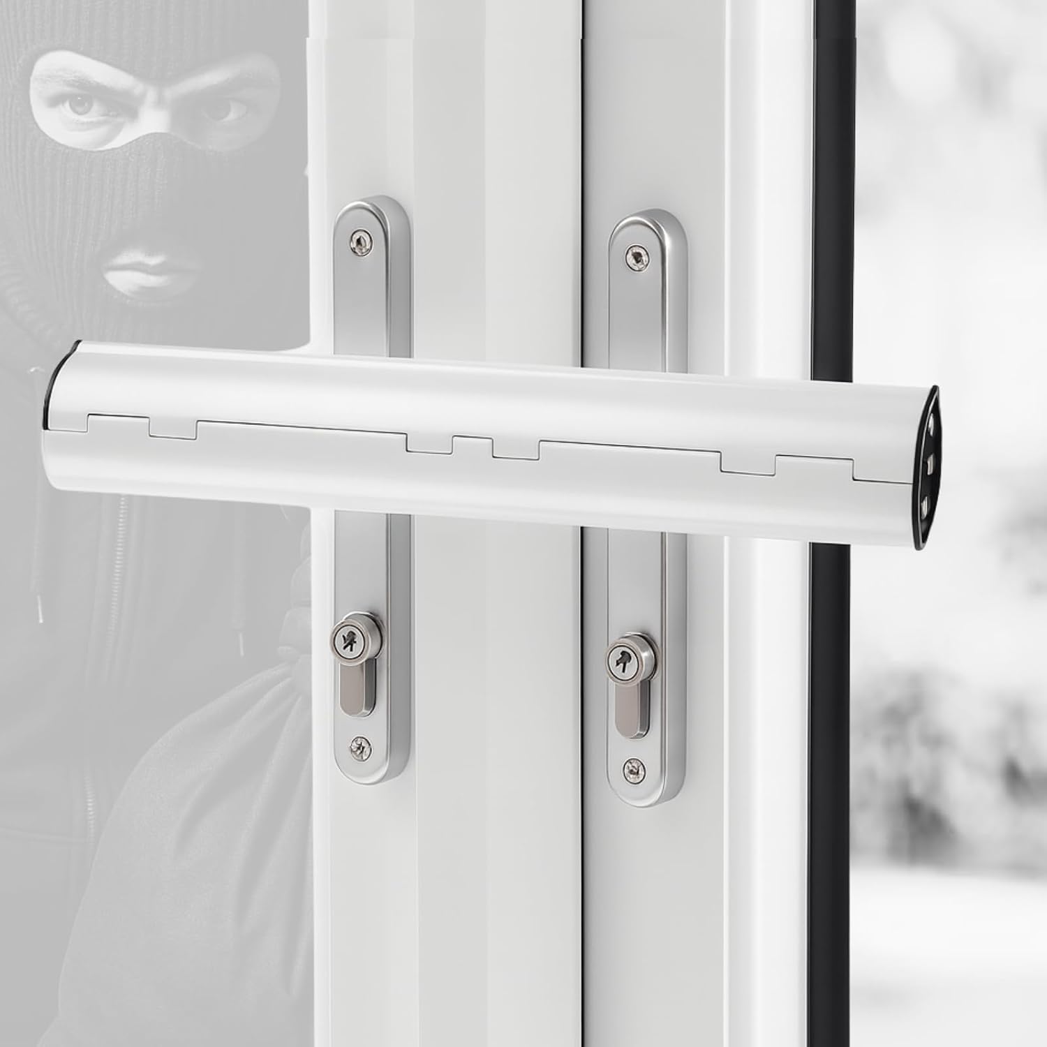 Patio Door Security Lock for French Doors & Conservatories, Heavy Duty Double Door Security Bar, Anti Burglar Handle Lock, Child Safety Patio Door Lock, Easy Fit Home Security Device