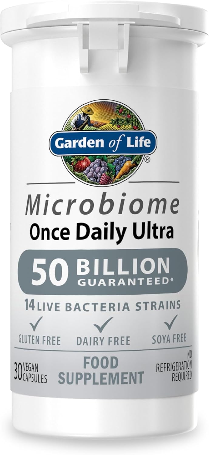 Garden of Life Microbiome Probiotics Once Daily Ultra Supplements | 30 Vegan Capsules Made in Italy | 50 Billion CFU 14 Strains | Gluten, Dairy & SOYA Free - Vegan