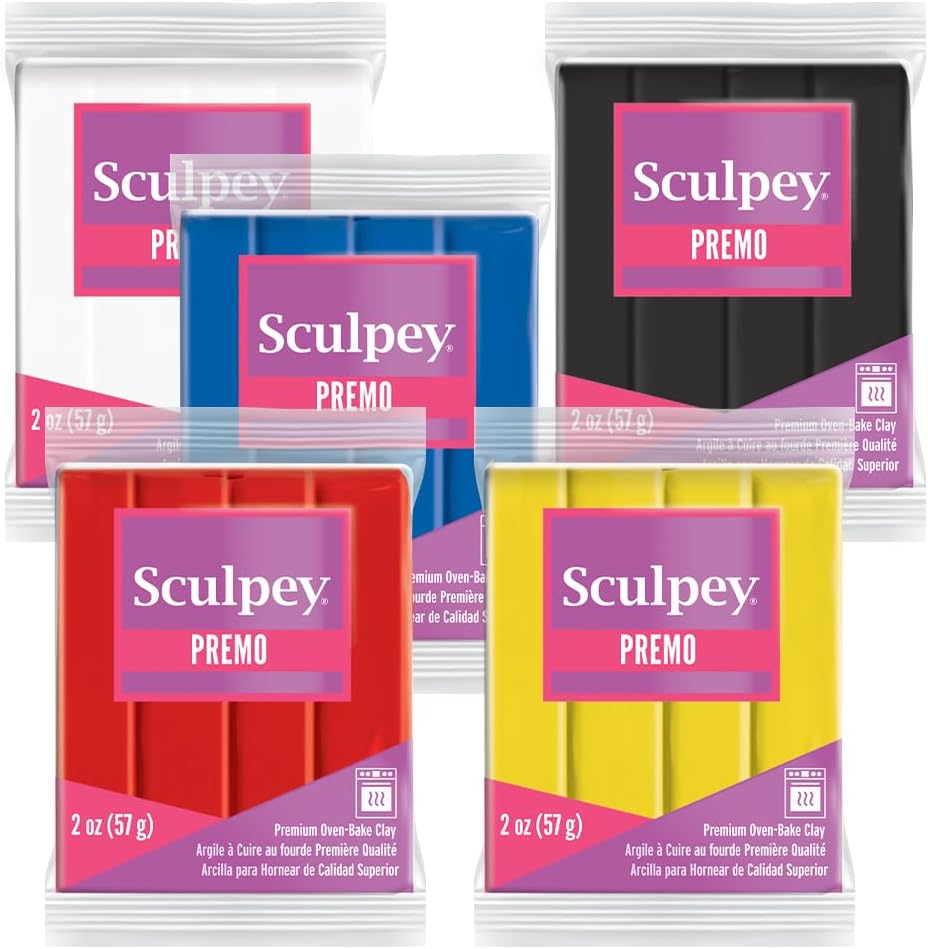 Sculpey Premo™ Polymer Oven-Bake Clay, Non Toxic, Five Piece Color Mixing Multipack 2 oz. Bars, Premium Oven Bake Clay Great for Experienced clayers and Artists.