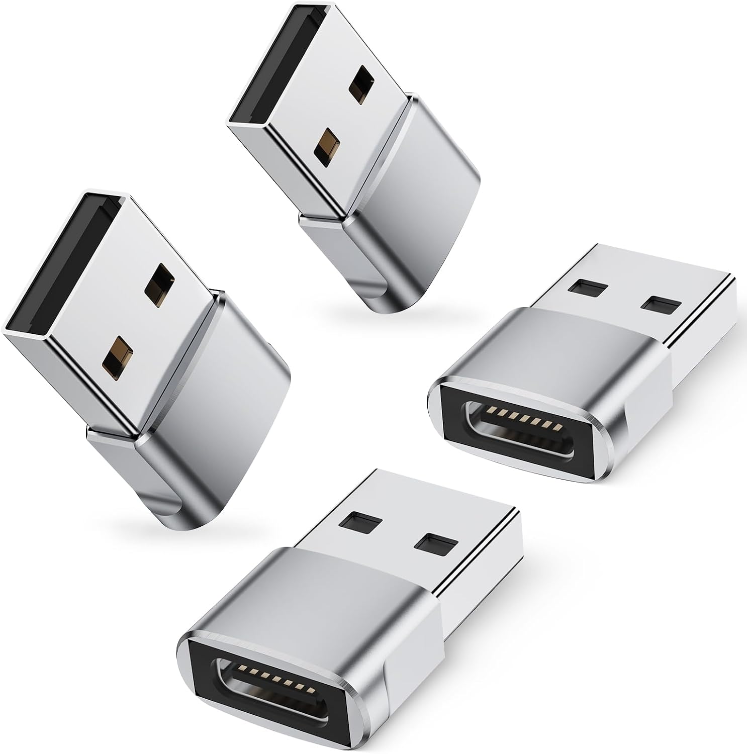 USB to USB C Adapter 4Pack USB C to USB Adaptor for iPhone 16 16e 15 Car Charger Adapter, Type C Female to USBA Male Cable Converter for AirPods, iPad 10 Air 4 5, Samsung Galaxy S25 S24 S23