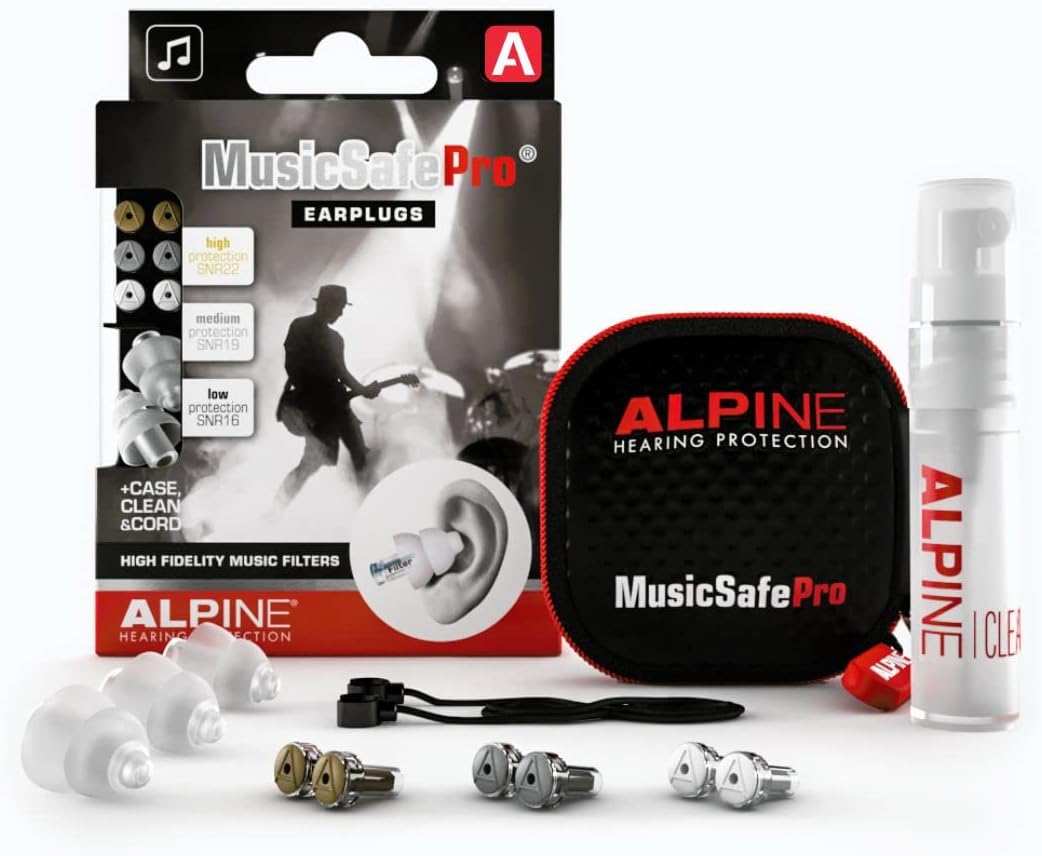 Alpine MusicSafe Pro High Fidelity Music Earplugs for Concert & Noise Reduction, 3 Interchangeable Premium Filter Sets - Professional Musicians Ear Protection - Hypoallergenic Reusable Invisible Plugs