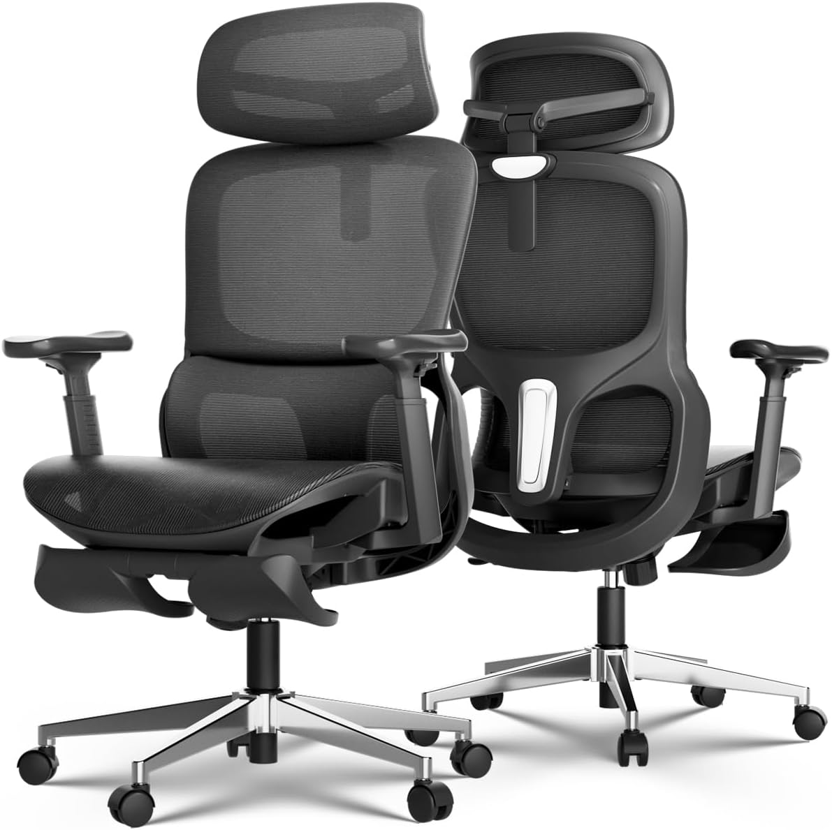 Hbada P2 Ergonomic Office Chair, Office Chair with 3D Lumbar Support, Ergonomic Chair with 3D 360° Rotation Arms & 3D Headrest, 135° Stepless Tilt Function, Black