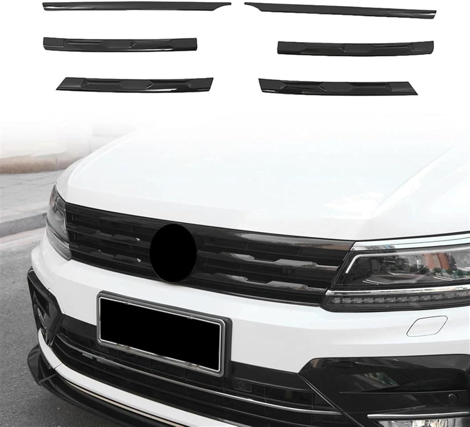 Central Grille Front Bumper Mesh Center Grille Grill Styling Mouldings Strips Cover Trim For VW For Tiguan MK2 2016 2017 2018 2019 2020 2021 Gloss Grille(Bright Black)