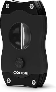 Colibri Premium V-Cut Cigar Cutter - Ergonomic Stainless Steel Spring-Loaded Blade, Ideal for up to 60+ Ring Gauge - Gift for Cigar Enthusiasts (Black)