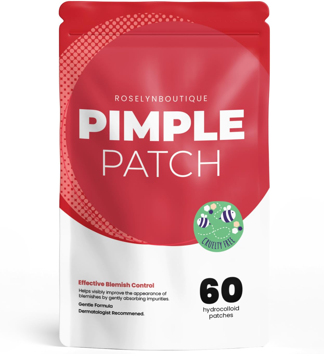 ROSELYNBOUTIQUE Pimple Patches for Face - Hydrocolloid Acne Patches For Zits Blemishes Pore Strips - Vegan Facial Skin Care Products Cruelty-Free (60 Dots)
