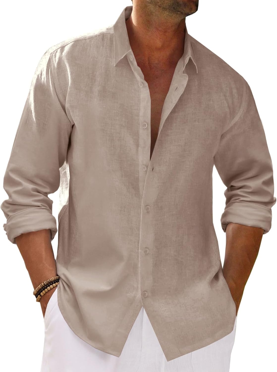 Runcati Mens Button Down Shirt Cotton Linen Casual Long Sleeve Shirts Collared Hippie Beach Tops