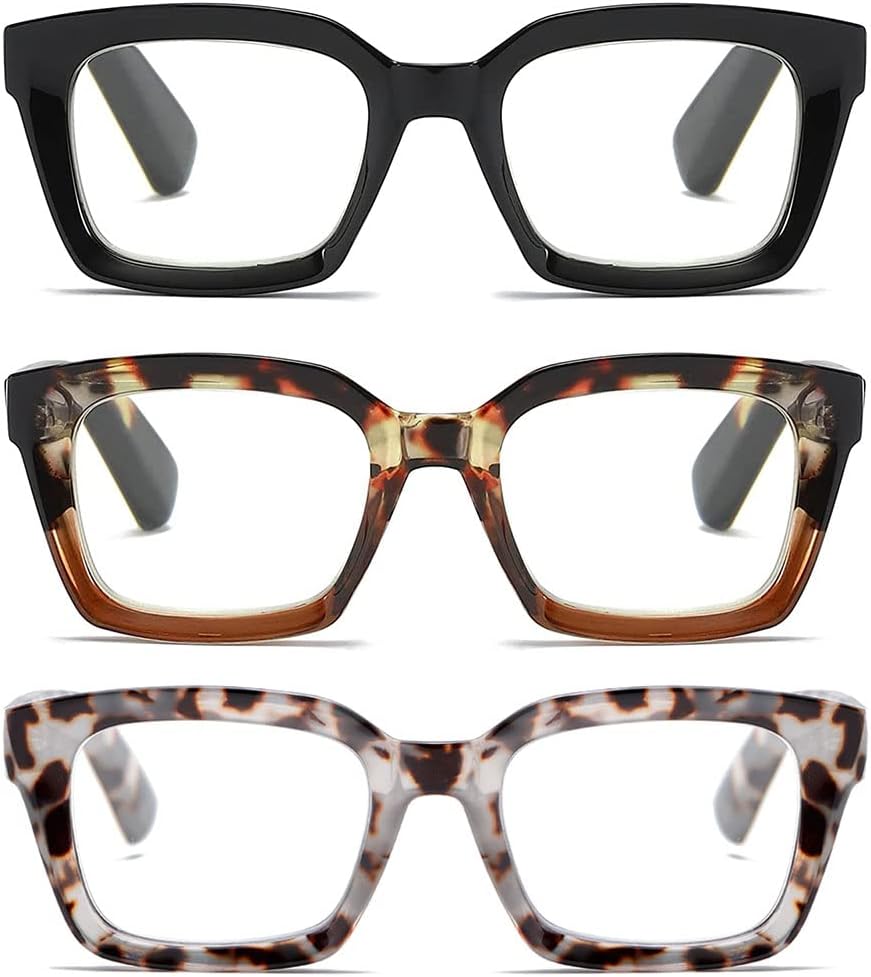 3 Packs Oversized Reading Glasses For Women Blue Light Blocking Computer Readers Retro Spring Hinge