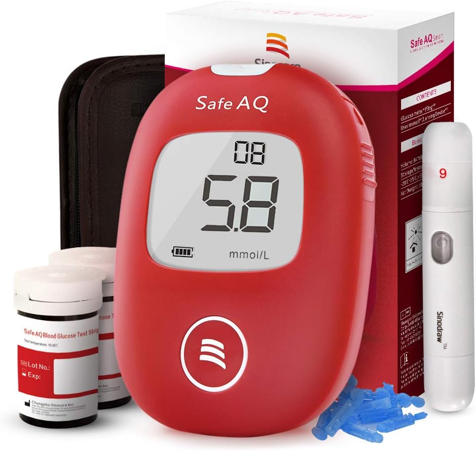 Blood Sugar Tester, Blood Glucose Monitor, Diabetes Testing Kit with Test Strips x 50 and Lancetsx 50, Sinocare Safe AQ Smart Blood Sugar Glucose Meter for UK Diabetics - in mmol/L