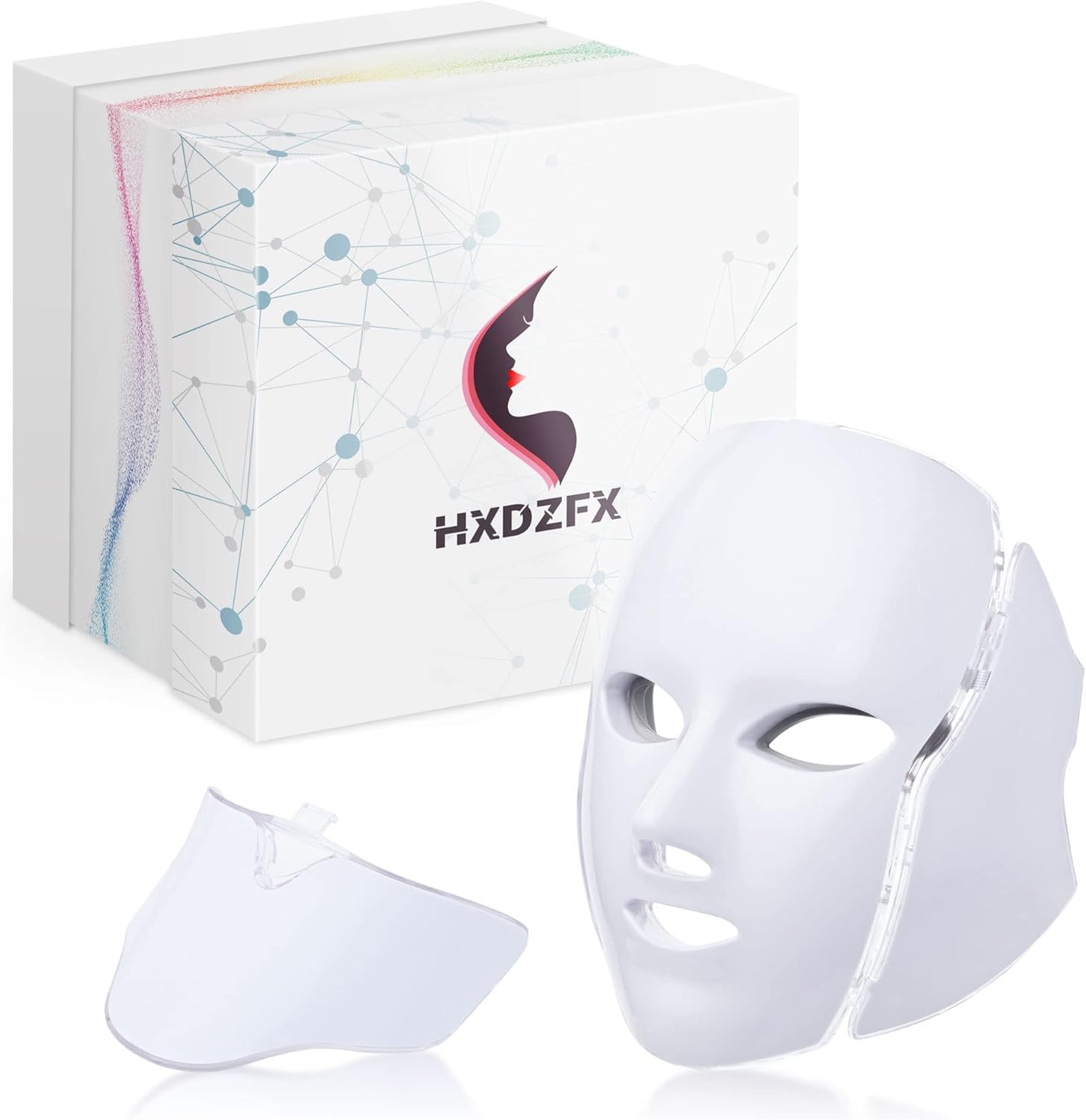 7 LED Skin Care Mask for Face and Neck Skin Rejuvenation Light Therapy Facial Care Mask and Optical Cosmetic Mask Portable.White
