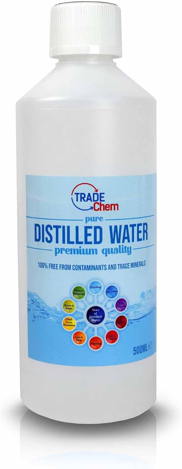 Pure Chem Distilled Water Ironing Water - CPAP Machines, Steam Irons | 500ml Purified distilled water for CPAP machines, steam irons, batteries, radiators, cleaning, cosmetics and plants