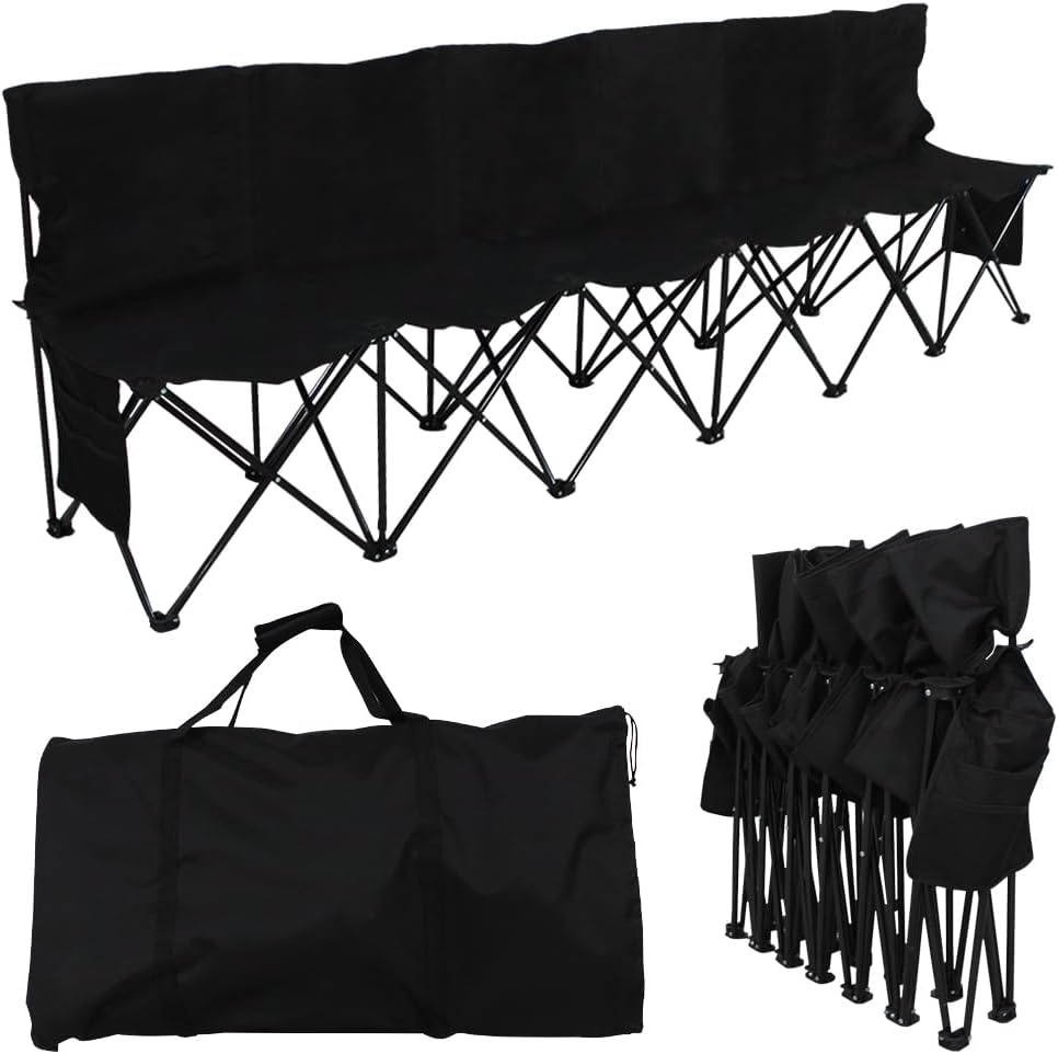Yaheetech 6-Seat Folding Sport Bench, Outdoor Picnic Camping/Family Chair, Portable Steel Frame Spectator Chair with Carrying Bag, Black