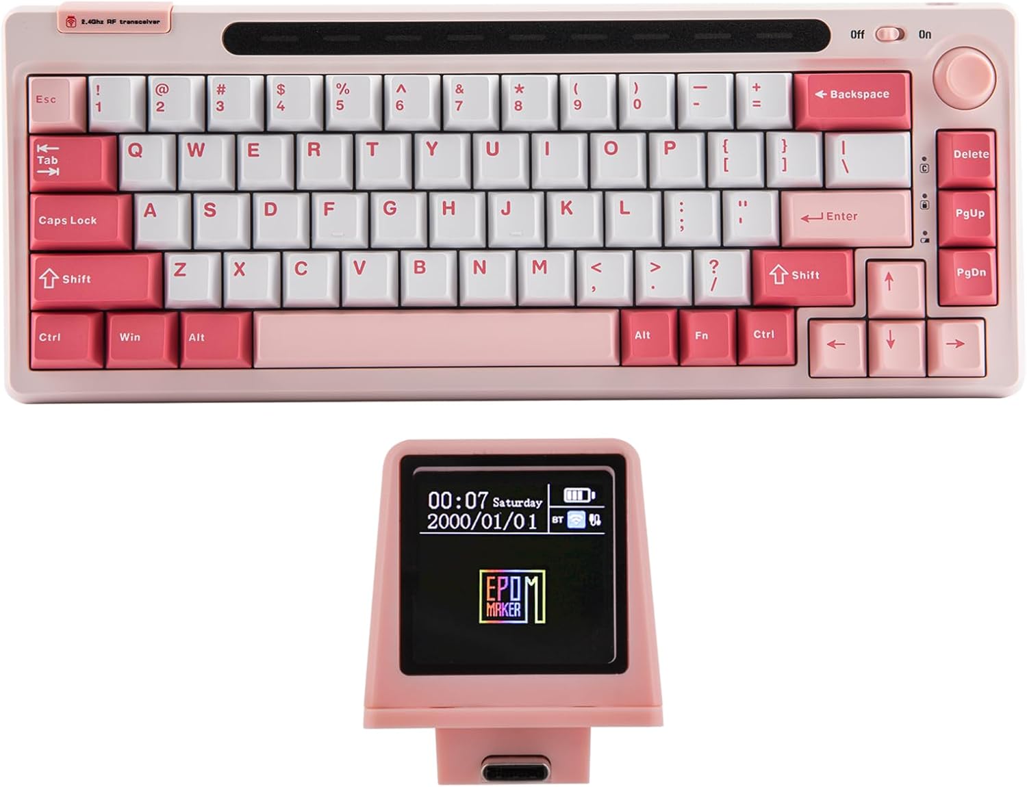 EPOMAKER RT65 Wireless Tri-Mode 65% Mechanical Keyboard, Hot-swap Creamy Custom Gaming Keyboard, with Mini Display and Joystick, RGB Backlit, NKRO (Pink, Wisteria Linear Switch)