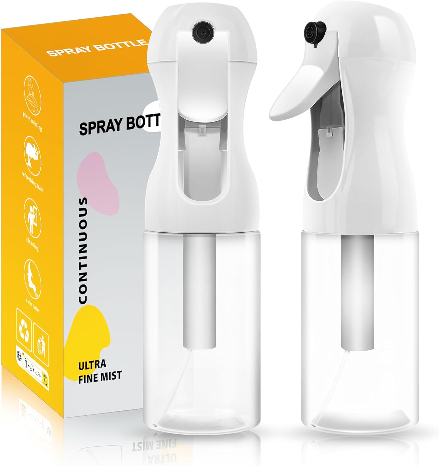 2Pcs Continuous Spray Bottle For Hair,Ultra Fine Refillable Water Mister for Hair Styling, Plants, Cleaning, Salon, Misting & Skin Care(200ml/6.8oz Clear) (200ML 2PACK)