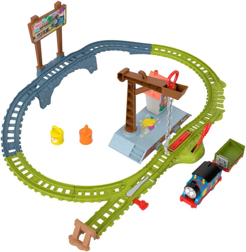 Thomas & Friends Motorized Toy Train Set, Paint Delivery with Troublesome Truck & Track for Pretend Play Kids Age 3+ Years, Centre