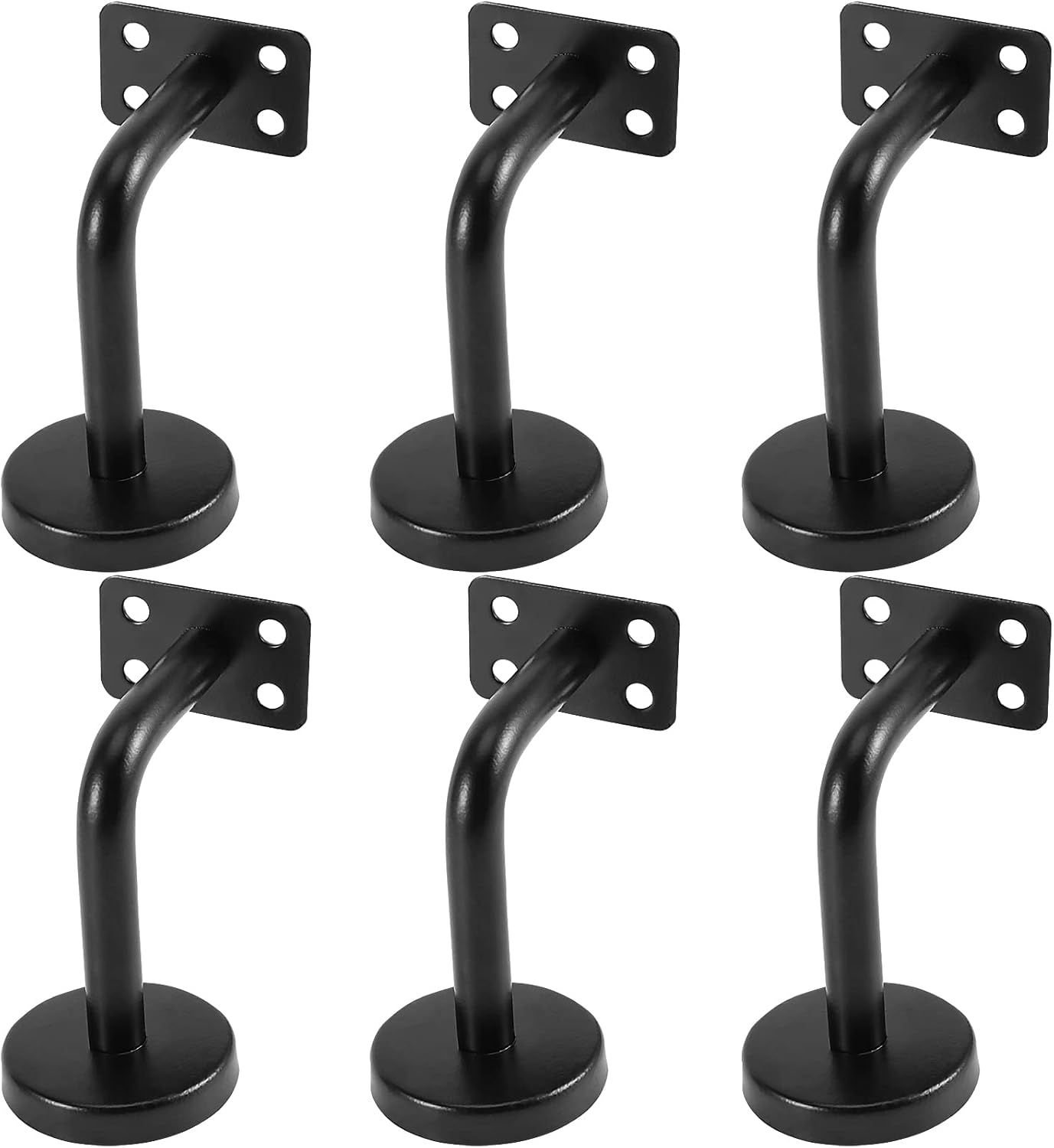 KEILEOHO 6 Pack Handrail Brackets, Stainless Steel Handrail Holder, Wall Mount Stairway Railing Bracket, Black Flat Handrail Brackets Stair Rail Brackets for Guardrail, Staircase, Banister