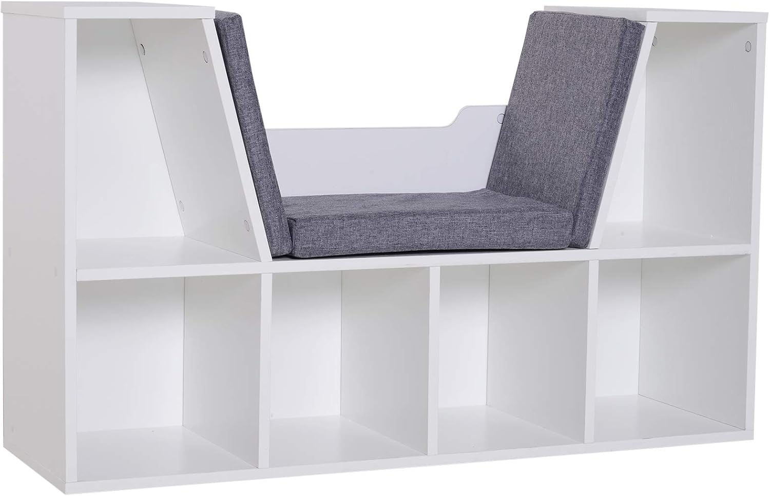 HOMCOM Bookcase Storage Shelf with Cushioned Reading Seat, Cube Bookshelf Organizer for Bedroom Living Room, White
