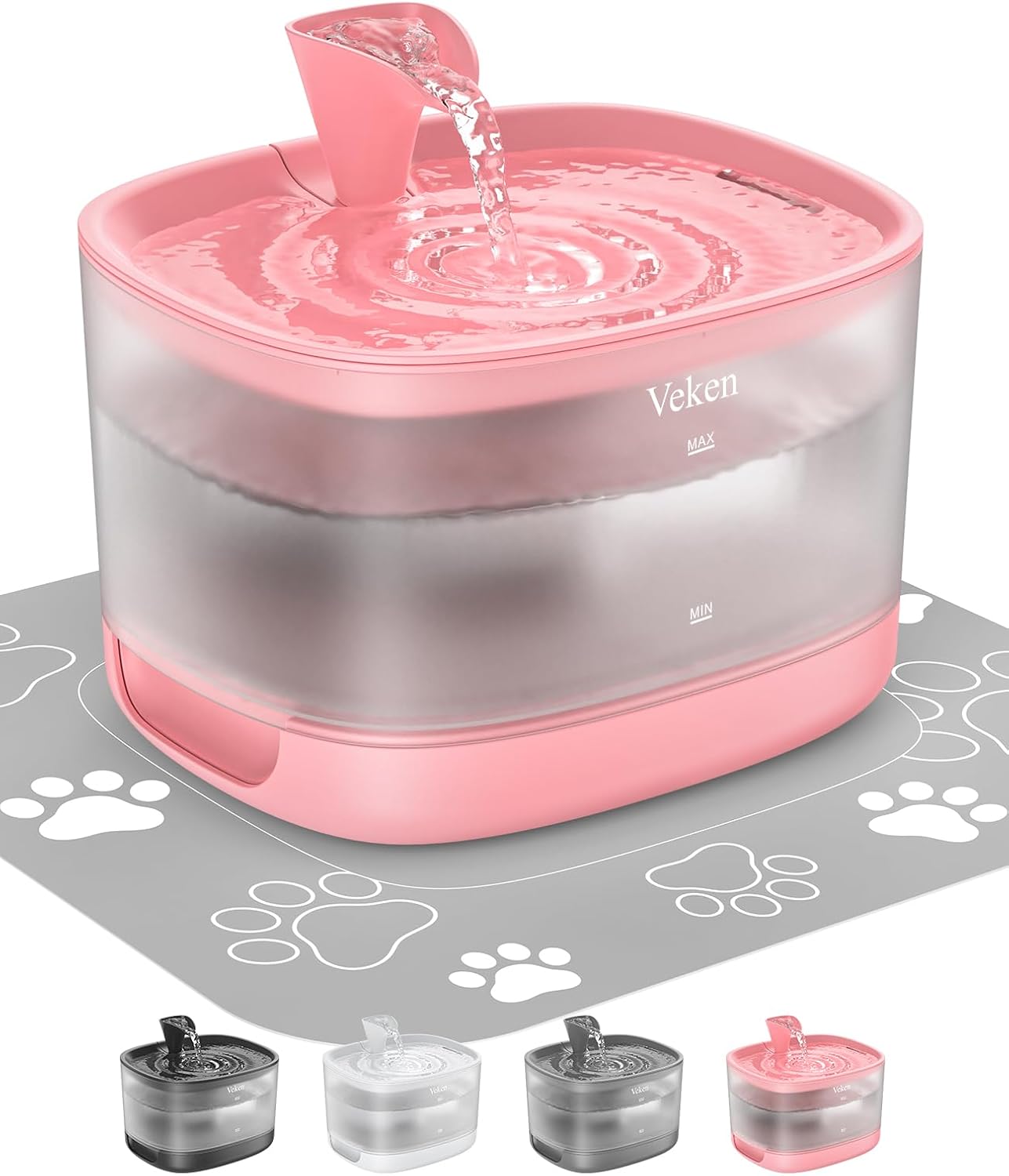 Veken Cat Water Fountain with Detachable Tank, Easy to Clean & Assemble, 84oz/2.5L Automatic Pet Drinking Dispenser with Quiet Operation & LED Light for Cats, Dogs and Small Pets, Red